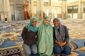 Inside the grand mosque and Silvia in her praying tunic
